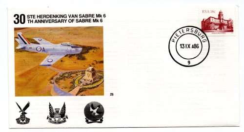 1986 RSA SA Air Force (SAAF) 30th Anniversary of Sabre Mk 6 # 5909/6 000 Commemorative Cover # 26