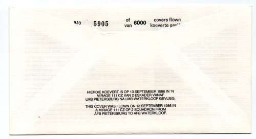 1986 RSA SA Air Force (SAAF) 30th Anniversary of Sabre Mk 6 # 5909/6 000 Commemorative Cover # 26