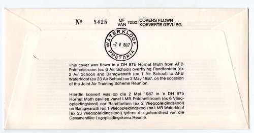 1987 RSA SA Air Force (SAAF) Joint Air Training Scheme # 5425 /7 000 Commemorative Cover # 29a