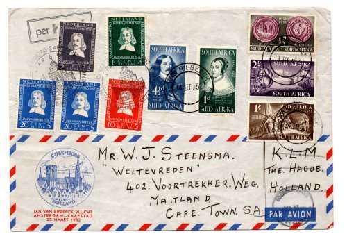 1952 RSA Jan Van Riebeeck Vlucht Amsterdam - Kaapstad 25 March 1952 Commemorative Cover