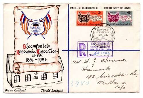 1954 RSA  Bloemfontein Convention 23 Feb 1954 official Souvenir Cover