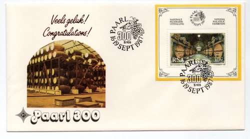 1987 RSA Paarl 300 Miniature Sheet Single Format Commemorative Cover