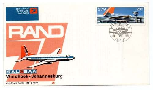 1977 SWA SAA Flight SA742 Windhoek-Johannesburg Commemorative Cover #26