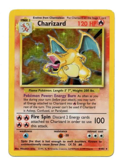 Pokemon - 1995, 96, 98 Nintendo Creatures GAMEFREAK - Gen I Base Set - Charizard 4/102 - Rare / Holo
