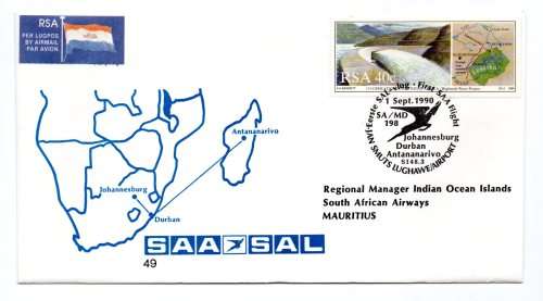 1990 RSA SAA First SAA Flight Antananarivo Commemorative Cover 49
