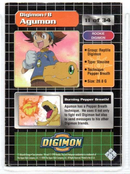 1999 Bandai Upper Deck Digimon Series 1 - Agumon 11/34