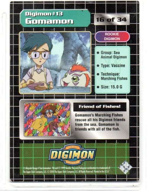 1999 Bandai Upper Deck Digimon Series 1 - Gomamon 16/34