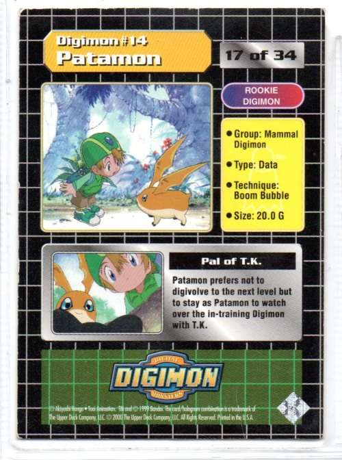 1999 Bandai Upper Deck Digimon Series 1 - Patamon 17/34