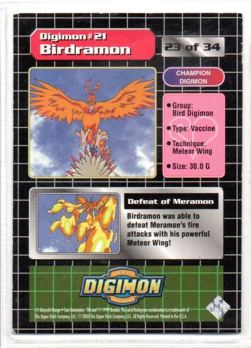 1999 Bandai Upper Deck Digimon Series 1 - Birdramon 23/34