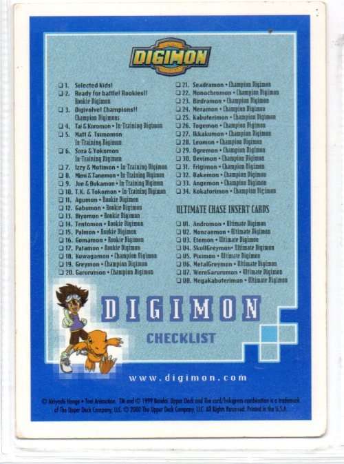 1999 Bandai Upper Deck Digimon Series 1 - Checklist