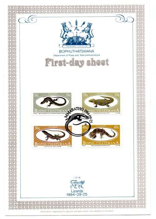 1984 Bophuthatswana Lizards First-day Sheet 1.31.16