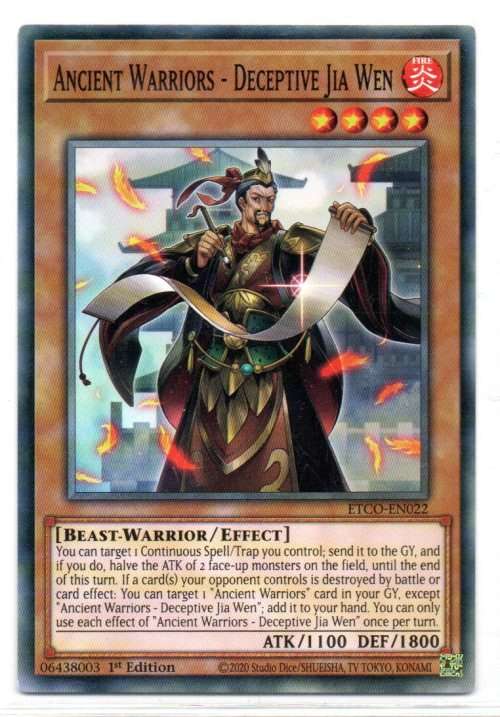 Yu-Gi-Oh! - Ancient Warriors - Deceptive Jia Wen - 1st Ed/Common - Eternity Code (ETCO-EN022)