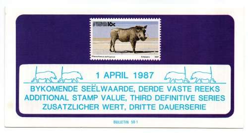 1987 South-West Africa Additional Stamp Value 3rd Definitive Series FDC 56.1 & Bulletin 50.1