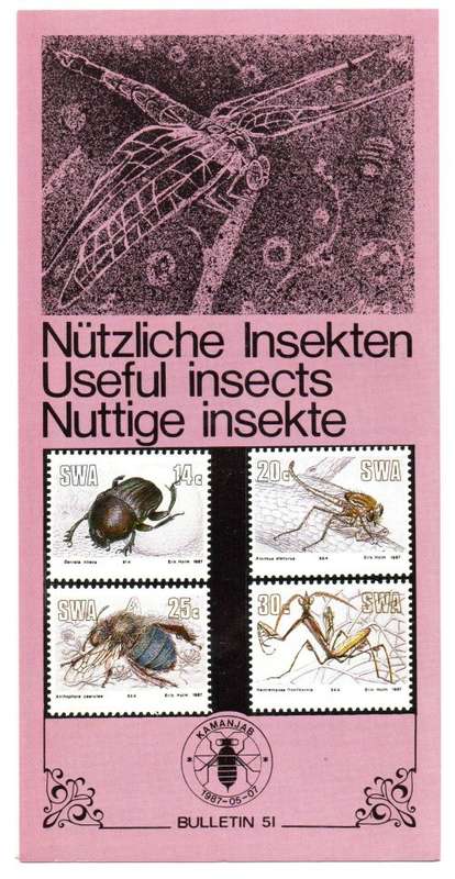 1987 South-West Africa Useful Insects FDC 57 & Bulletin 51