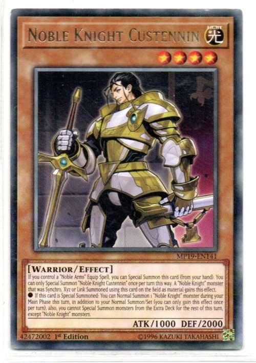 Yu-Gi-Oh! - Noble Knight Custennin - 1st Ed/Rare - 2019 Gold Sarcophagus Tin Mega Pack (MP19-EN141)