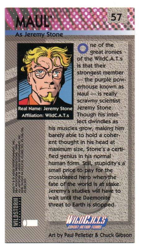 Wildstorm 1994 - Wildcats Widescreen Chromium Base Set jeremy Stone Maul # 57