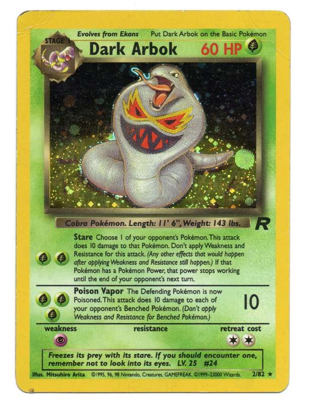 1995, 96, 98 Nintendo, Creatures - Pokemon Team Rocket - Stage 1 Dark Arbok 2/82 HOLO RARE