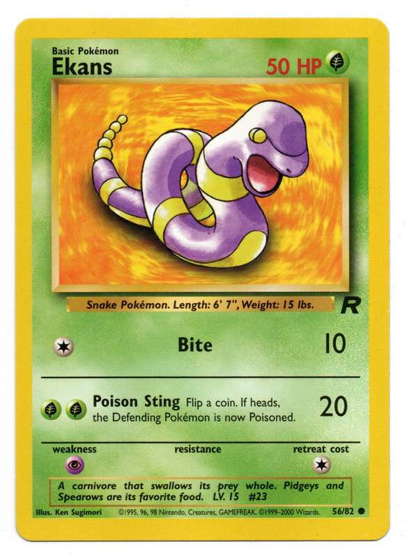 1995, 96, 98 Nintendo, Creatures - Pokemon Team Rocket - Basic Ekans 56/82