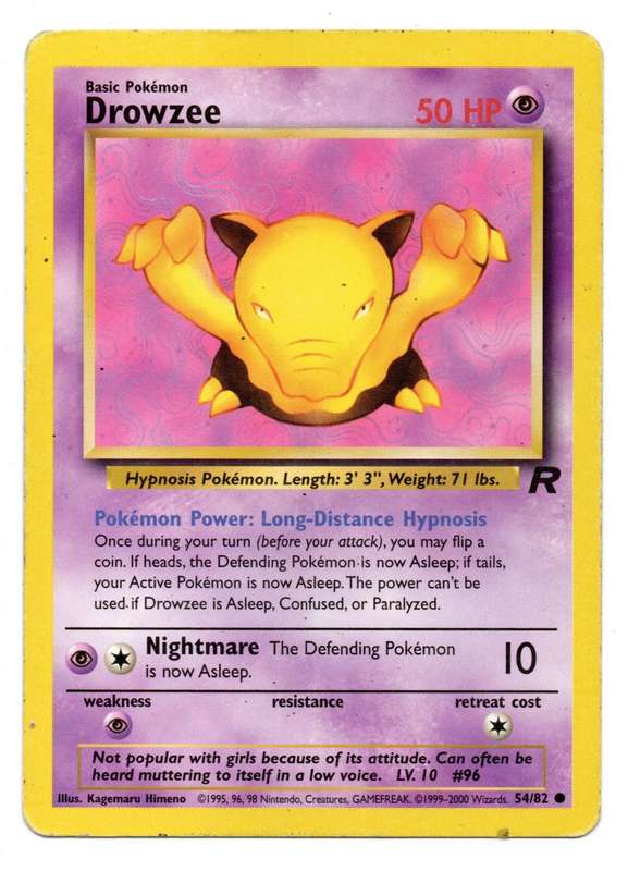 1995, 96, 98 Nintendo, Creatures - Pokemon Team Rocket - Basic Drowzee 54/82