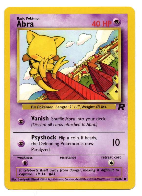 1995, 96, 98 Nintendo, Creatures - Pokemon Team Rocket - Basic Abra 49/82