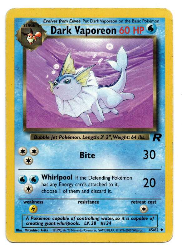 1995, 96, 98 Nintendo, Creatures - Pokemon Team Rocket - Dark Vaporean 45/82