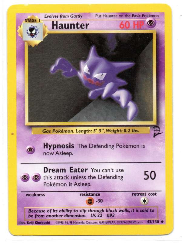 1995, 96, 98 Nintendo Creatures GAMEFREAK/Pokemon - Gen I Base Set 2 - Haunter Uncommon 43/130