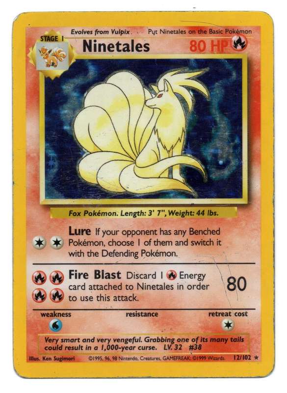1995, 96, 98 Nintendo Creatures GAMEFREAK - Gen I Base Set Ninetales Holo Rare 12/102