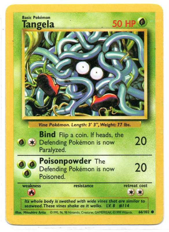 1995, 96, 98 Nintendo Creatures GAMEFREAK - Gen I Base Set Tangela Common 66/102