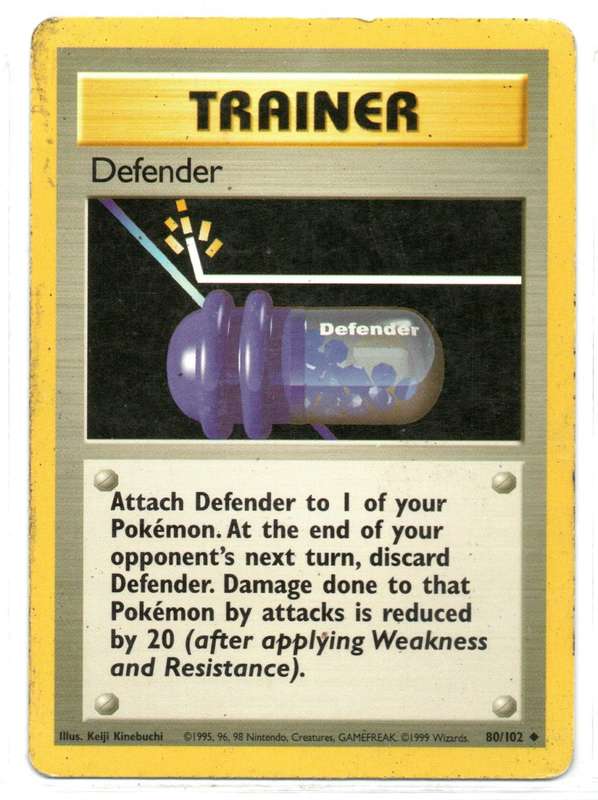 1995, 96, 98 Nintendo Creatures GAMEFREAK - Gen I Base Set Trainer Defender Uncommon 80/102