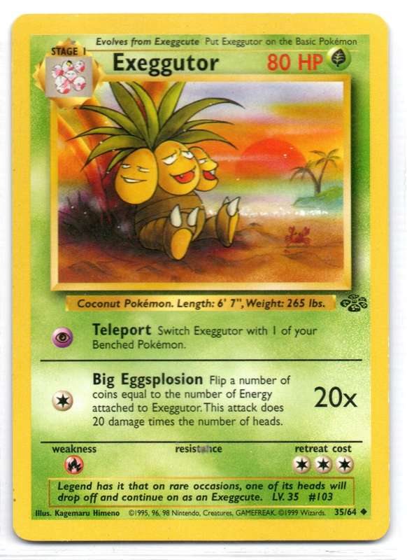 1995, 96, 98 Nintendo Creatures GAMEFREAK - Jungle Pokemon Exeggutor 35/64 Uncommon
