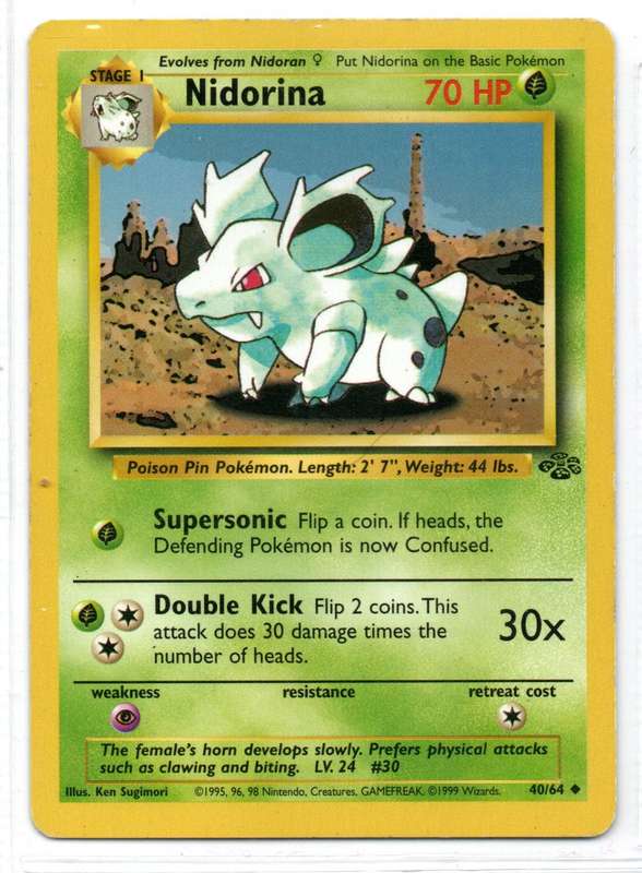 1995, 96, 98 Nintendo Creatures GAMEFREAK - Jungle Pokemon Nidorina 40/64 Uncommon