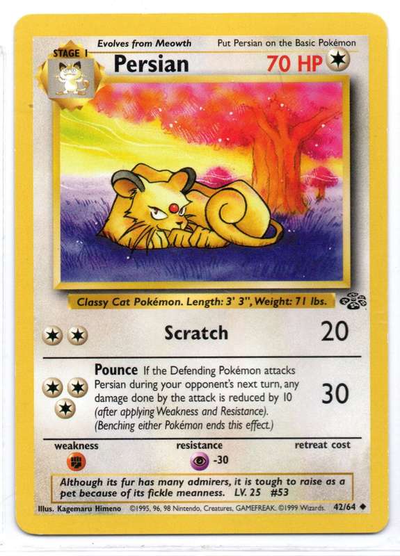 1995, 96, 98 Nintendo Creatures GAMEFREAK - Jungle Pokemon Persian 42/64 Uncommon