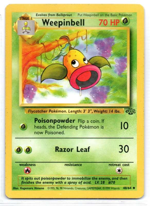 1995, 96, 98 Nintendo Creatures GAMEFREAK - Jungle Pokemon Weepinbell 48/64 Uncommon