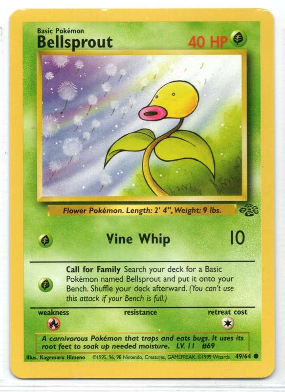 1995, 96, 98 Nintendo Creatures GAMEFREAK - Jungle Pokemon Bellsprout 49/64 Common