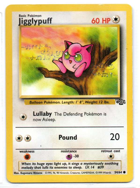 1995, 96, 98 Nintendo Creatures GAMEFREAK - Jungle Pokemon Jigglypuff 54/64 Common