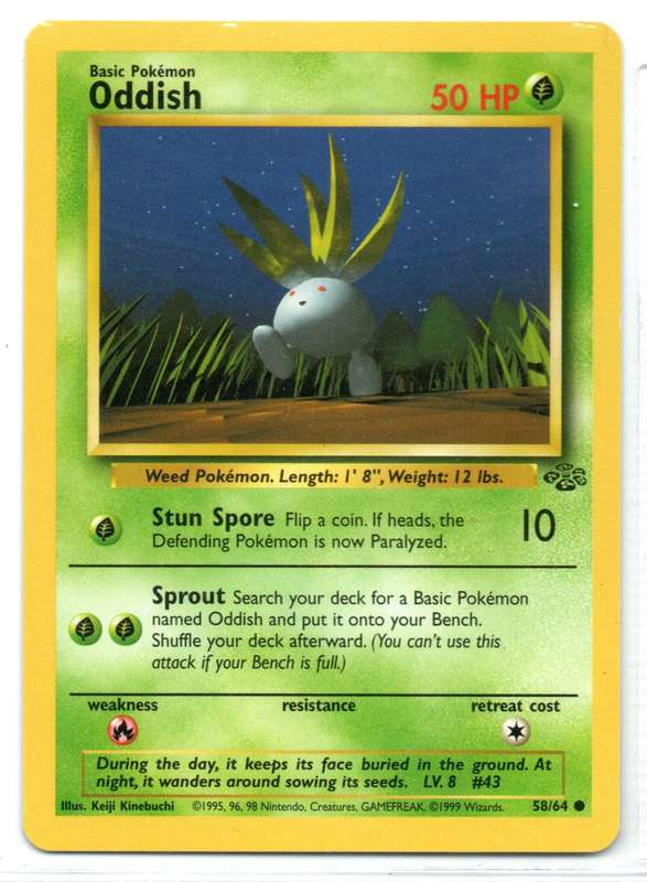1995, 96, 98 Nintendo Creatures GAMEFREAK - Jungle Pokemon Oddish 58/64 Common