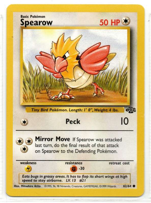 1995, 96, 98 Nintendo Creatures GAMEFREAK - Jungle Pokemon Spearow 62/64 Common