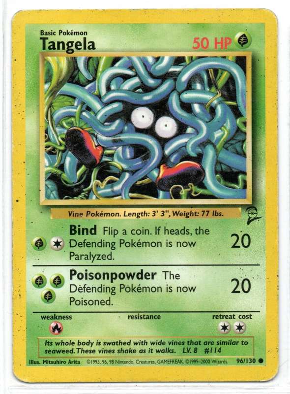 1995, 96, 98 Nintendo Creatures GAMEFREAK - Base Set 2 Pokemon Tangela 96/130 Common