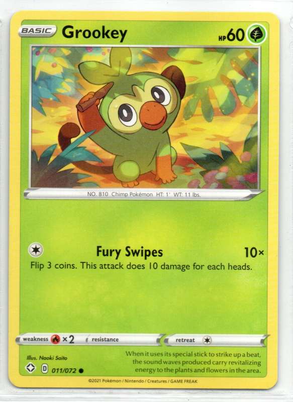 2021 Pokemon Nintendo Creatures GAMEFREAK - Shining Fates Grookey 11/72 Common