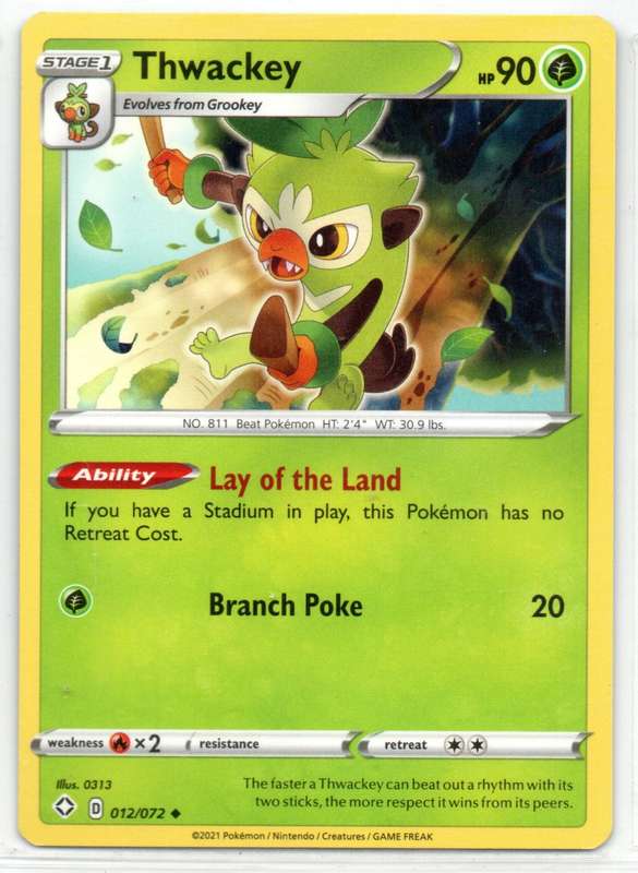 2021 Pokemon Nintendo Creatures GAMEFREAK - Shining Fates Thwackey 12/72 Uncommon