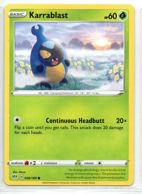 2020 Pokemon Nintendo Creatures GAMEFREAK - Darkness Ablaze Karrablast 8/189 Common