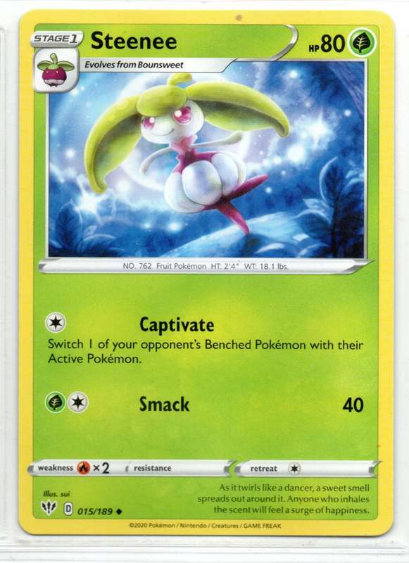 2020 Pokemon Nintendo Creatures GAMEFREAK - Darkness Ablaze Steenee 15/189 Uncommon