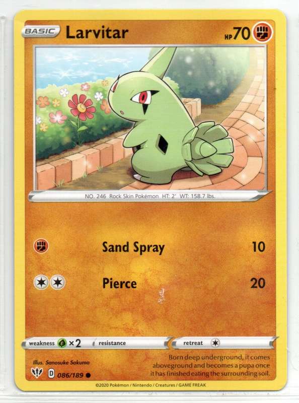 2020 Pokemon Nintendo Creatures GAMEFREAK - Darkness Ablaze Larvitar 89/189 Common