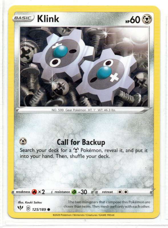 2020 Pokemon Nintendo Creatures GAMEFREAK - Darkness Ablaze Klink 125/189 Common