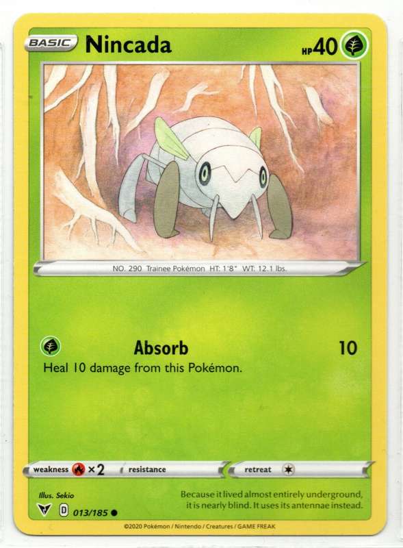 2020 Pokemon Nintendo Creatures GAMEFREAK - Vivid Voltage Nincada 13/185 Common