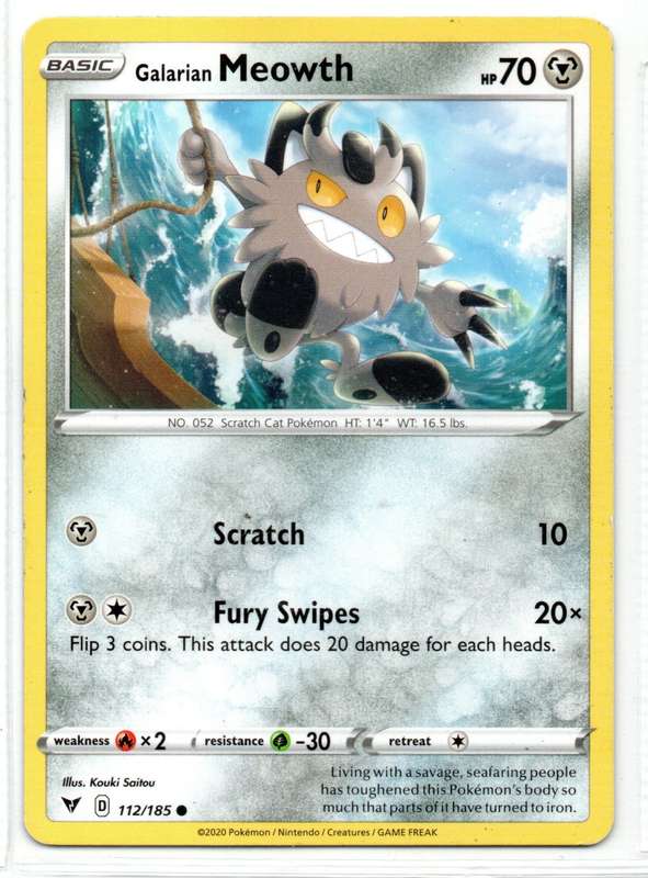 2020 Pokemon Nintendo Creatures GAMEFREAK - Vivid Voltage Galarian Meowth 112/185 Common
