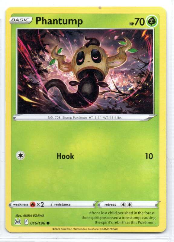 2022 Pokemon Nintendo Creatures GAMEFREAK - Lost Origin - Phantump 16/196 Common