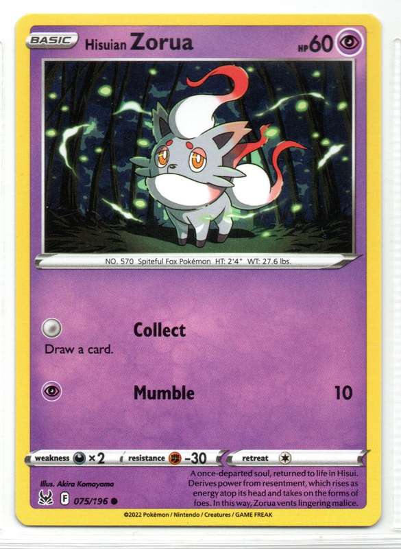 2022 Pokemon Nintendo Creatures GAMEFREAK - Lost Origin - Hisuian Zorua 75/196 Common