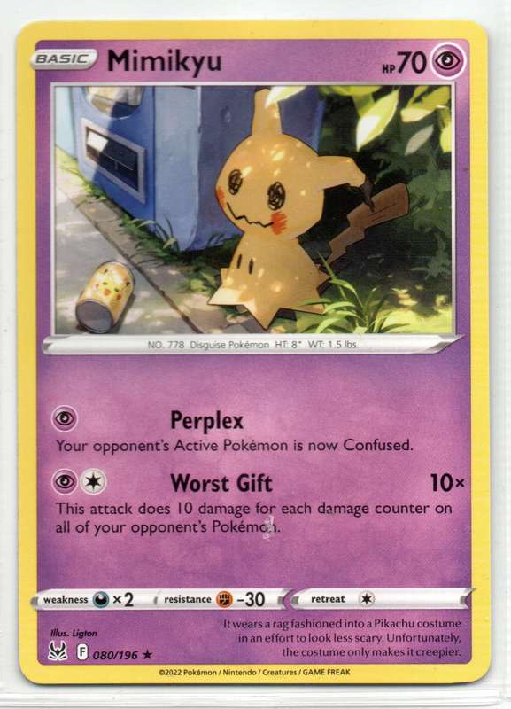 2022 Pokemon Nintendo Creatures GAMEFREAK - Lost Origin - Mimikyu 80/196 Rare
