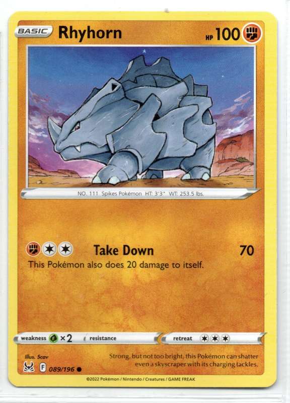 2022 Pokemon Nintendo Creatures GAMEFREAK - Lost Origin - Rhyhorn 89/196 Common